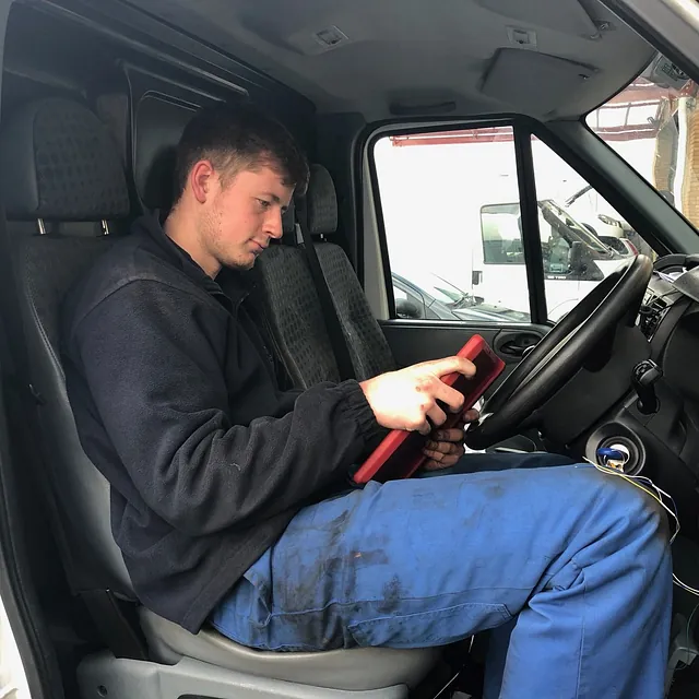Mechanic running diagnostic checks